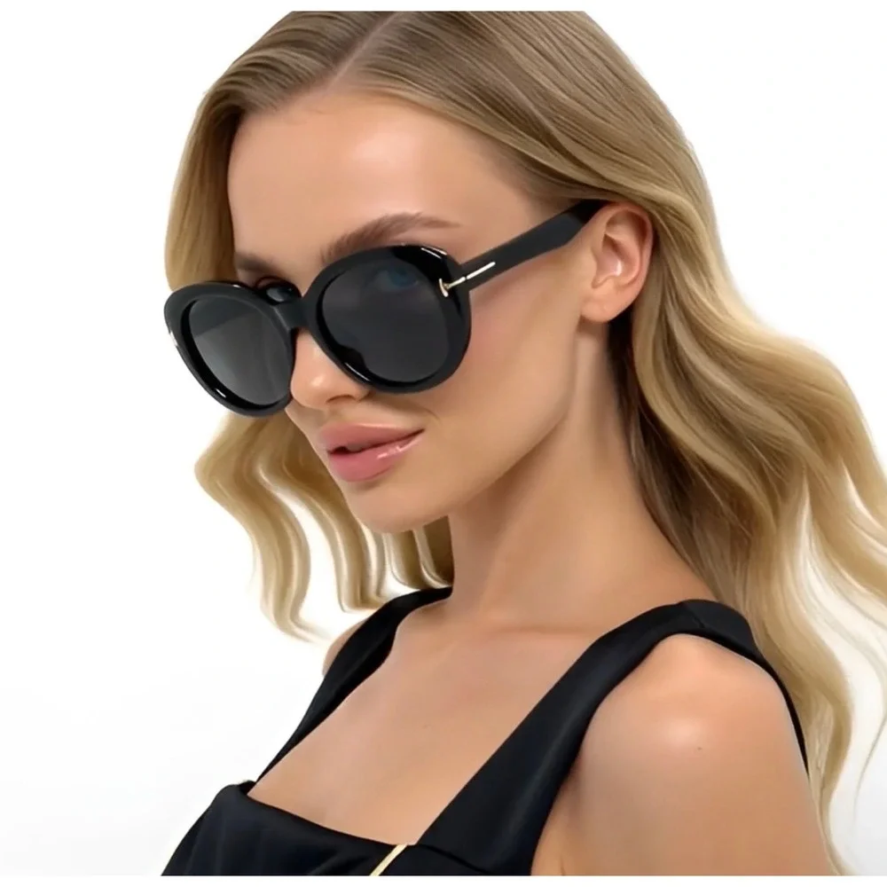 Women Dark Black Chic Retro Round Sunglasses‎ Gold Designer Eyewear Luxury Gafas
